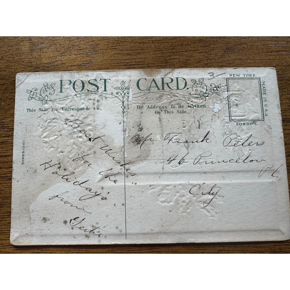 Vintage Embossed Christmas Postcard Holly Church Scene Series 1001 Unposted - Picture 4 of 8